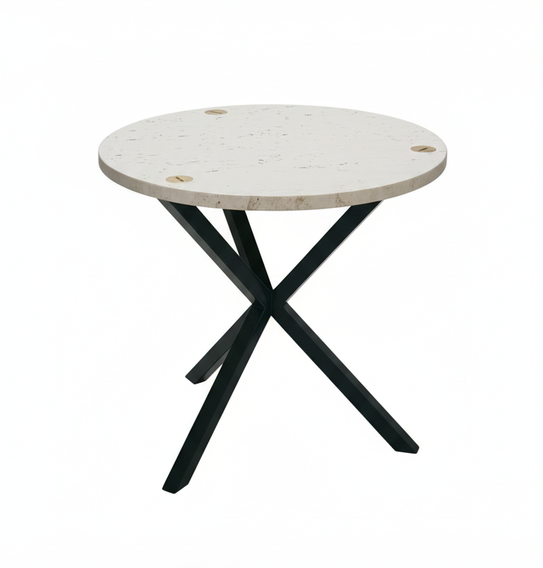 NEB Round Side Table With Top In Travertine
