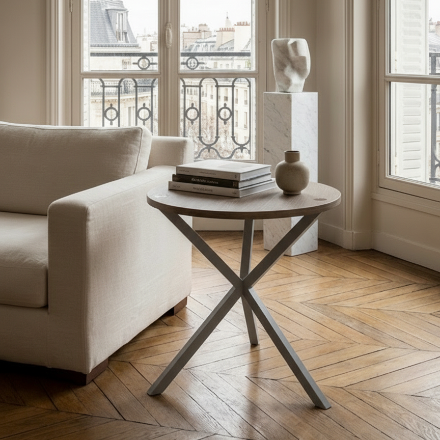 NEB Round Side Table with Top in Oak