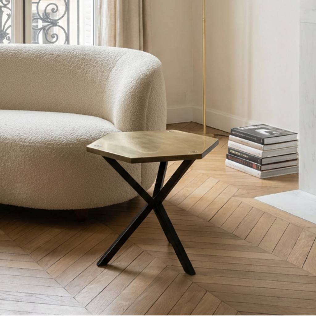 NEB Hexagonal Side Table With Top In Brass