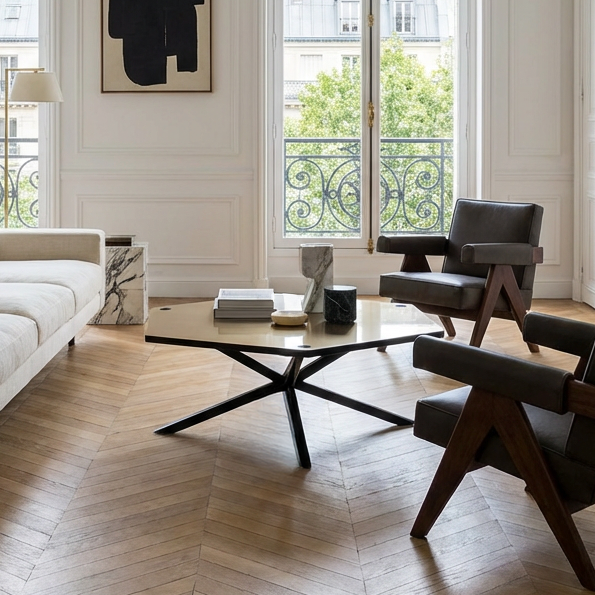 NEB Hexagonal Sofa Table With Top In Brass