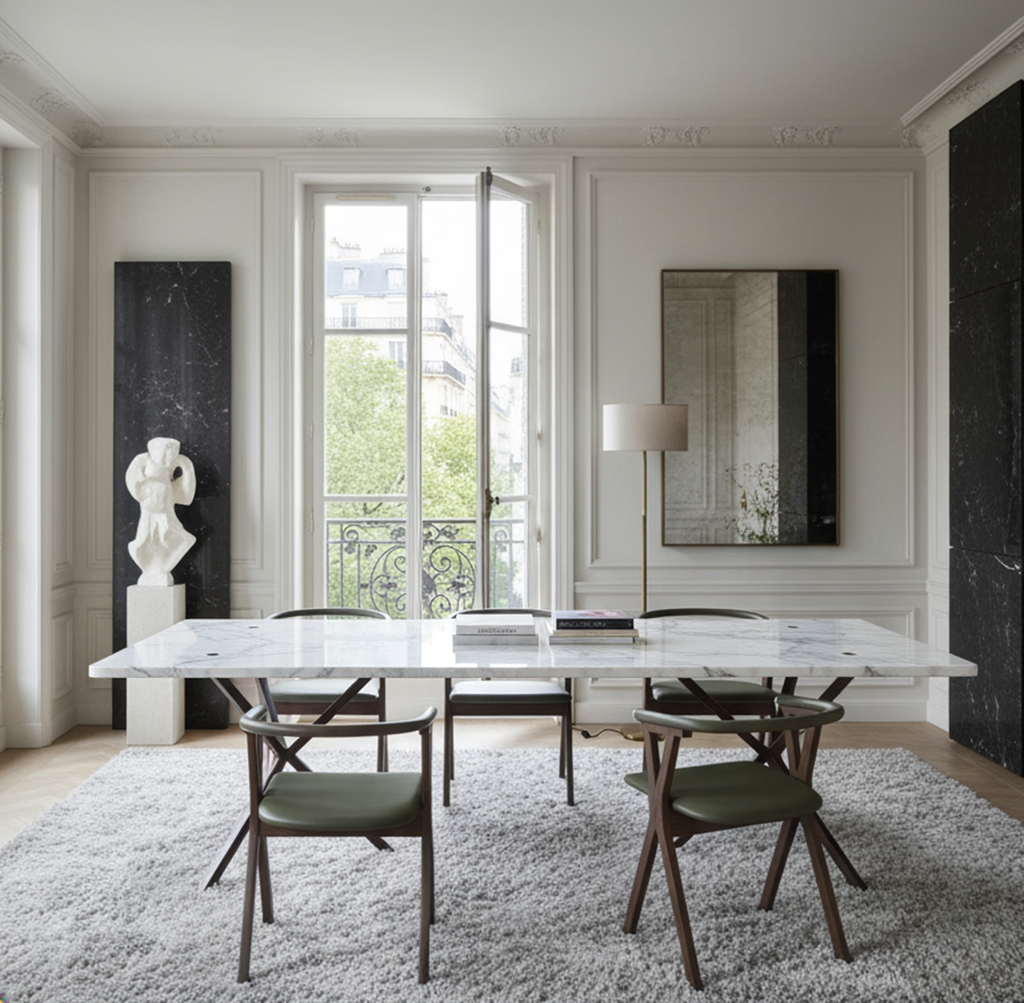 NEB Rectangular Table With Top In Carrara Marble