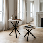 NEB High Round Side Table, Travertine Top