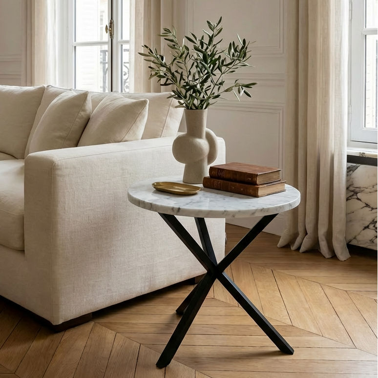 NEB Round Side Table With Top In Carrara Marble