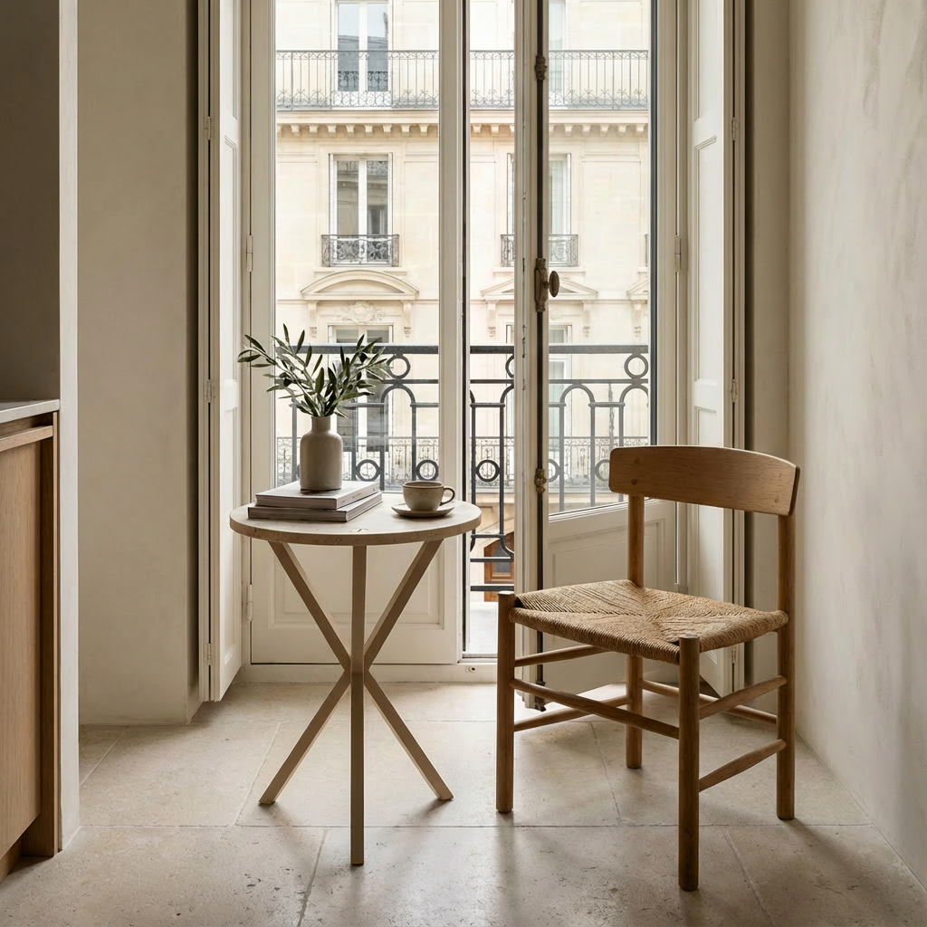 NEB High Round Side Table, Travertine Top