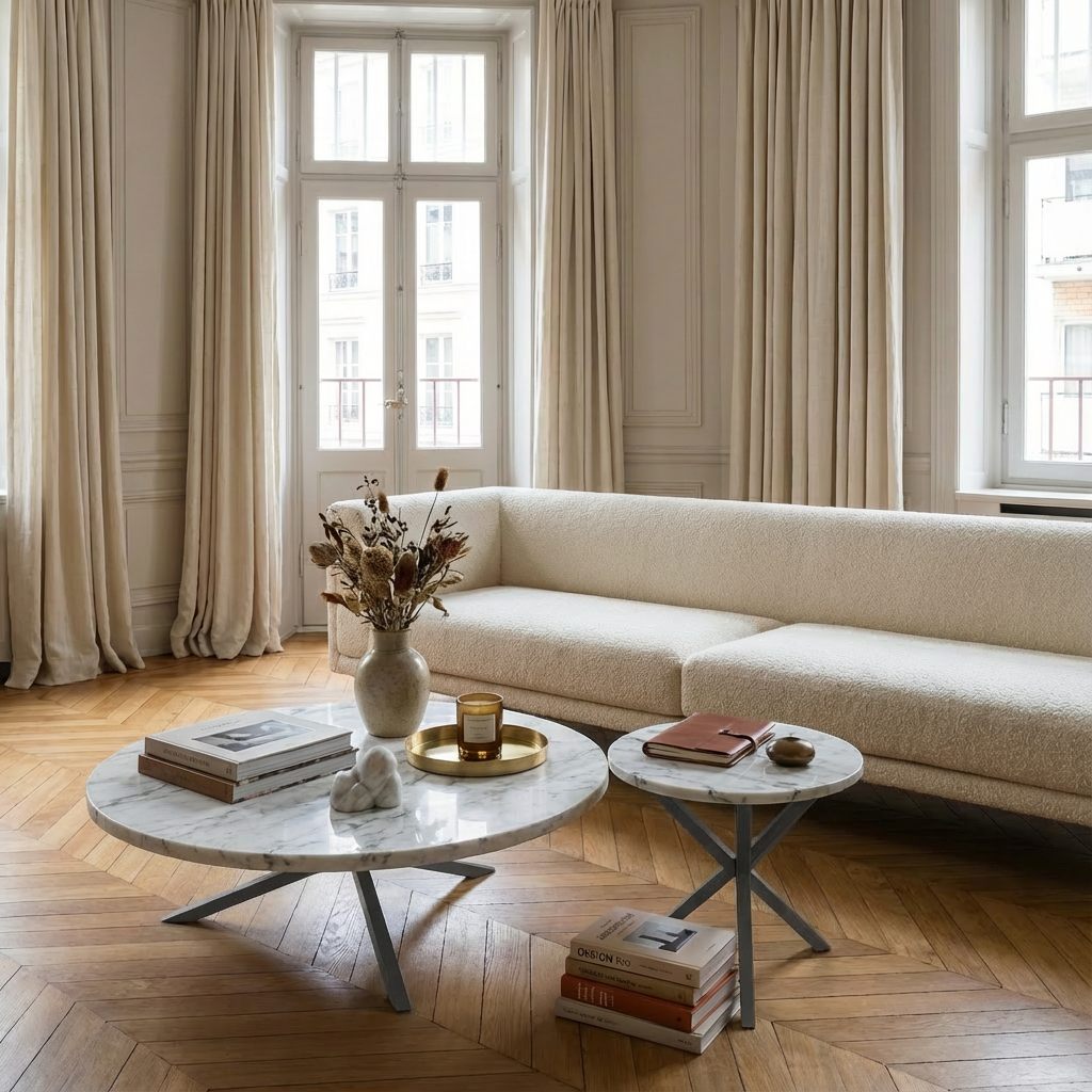 NEB Round Coffee Table with Top In Carrara Marble