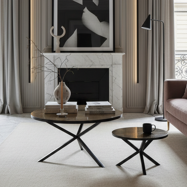 NEB Round Coffee Table with Top In Brass