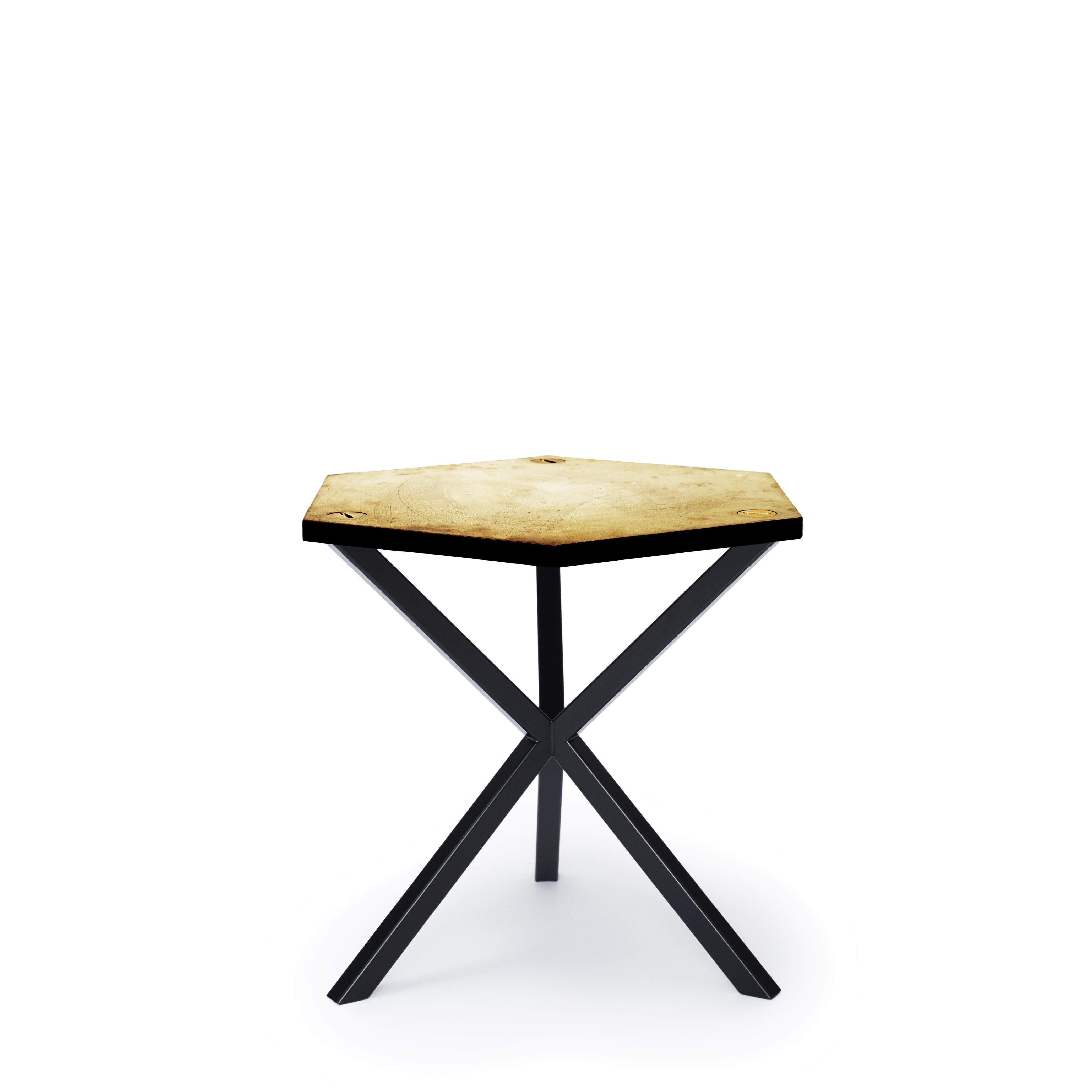 NEB Hexagonal Side Table With Top In Brass