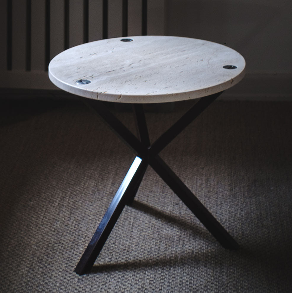 NEB Round Side Table With Top In Travertine