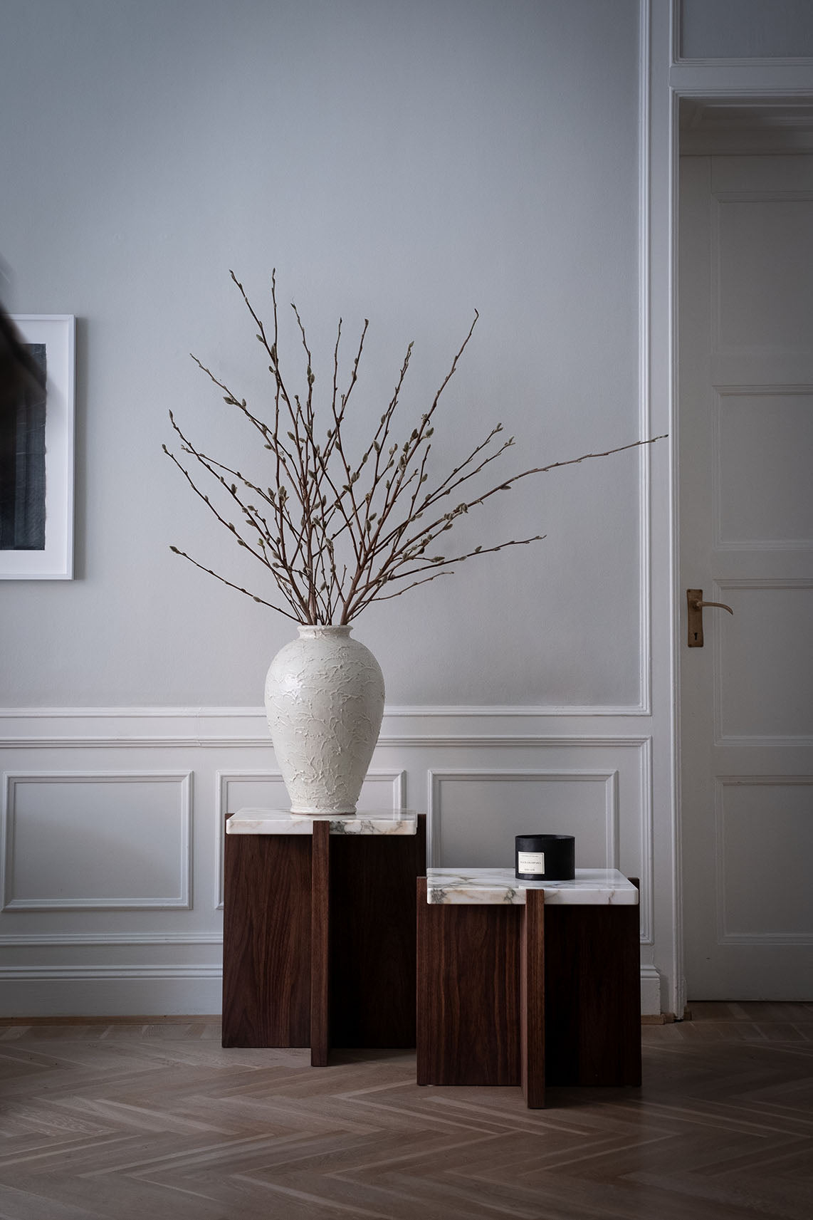 and Bespoke Walnut Calacatta PS in Side Table –